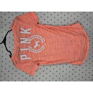 Victorias Secret PINK Neon Orange Crest Logo semi Sheer Tee Shirt XS